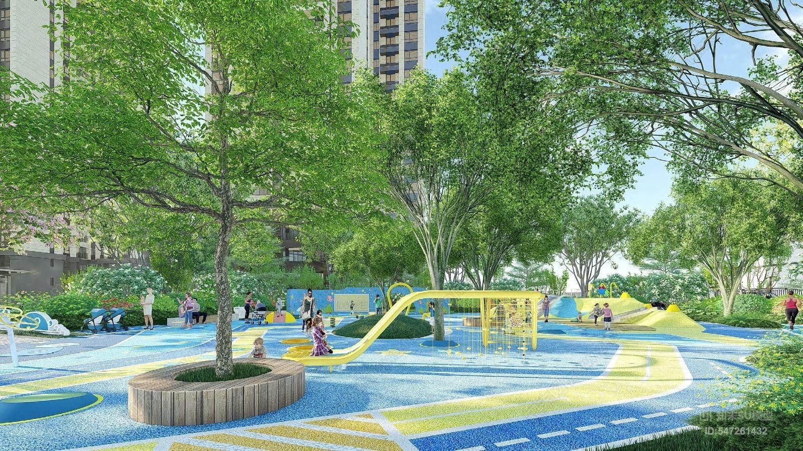 原创现代住宅区儿童活动场地 健身器械su模型下载【id:547261432】