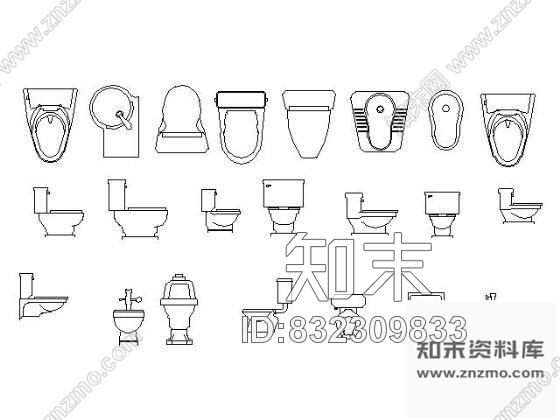 图块/节点马桶图块cad施工图下载【ID:832309833】