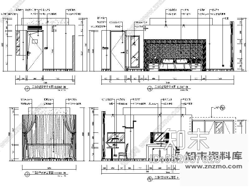 施工图某国际酒店双人客房室内装修图cad施工图下载【ID:532057628】