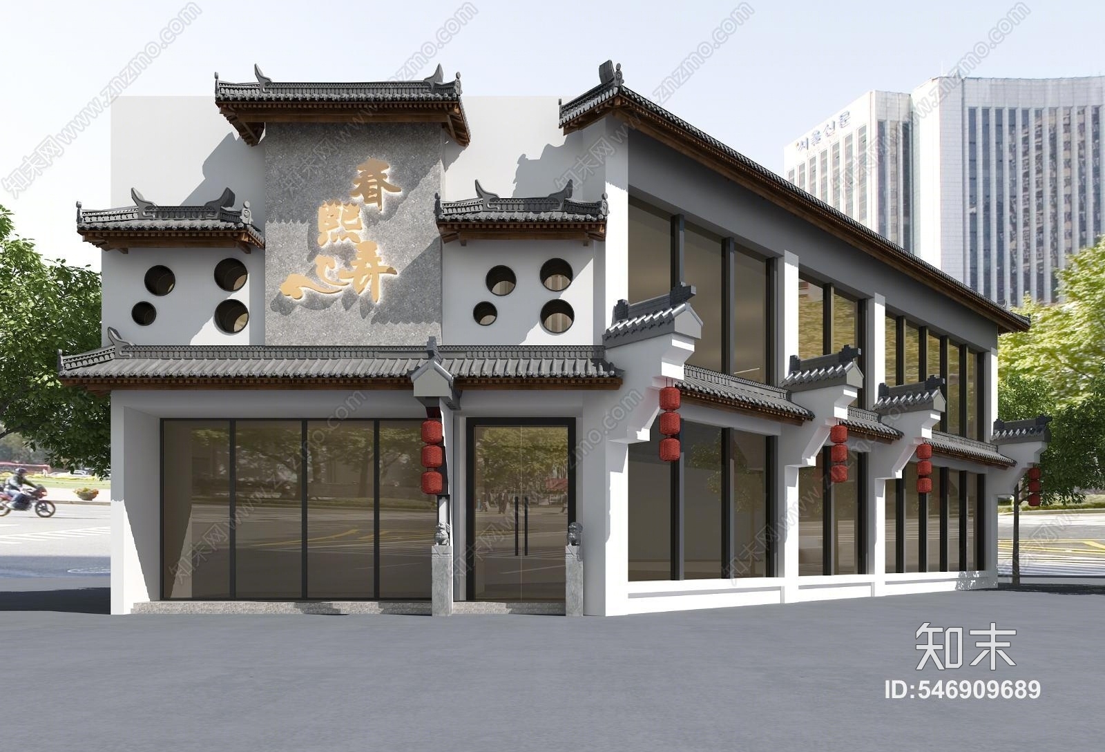 中式徽派建筑门头3d模型下载【id:546909689】