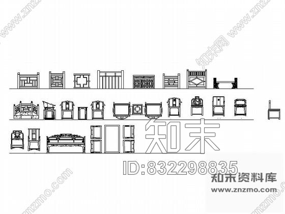 图块/节点中式古典家具平立面CAD模块施工图下载【ID:832298835】