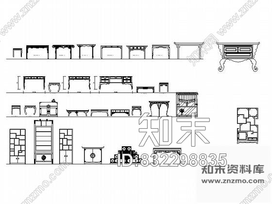 图块/节点中式古典家具平立面CAD模块施工图下载【ID:832298835】