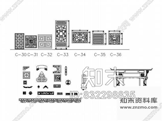 图块/节点中式古典家具平立面CAD模块施工图下载【ID:832298835】