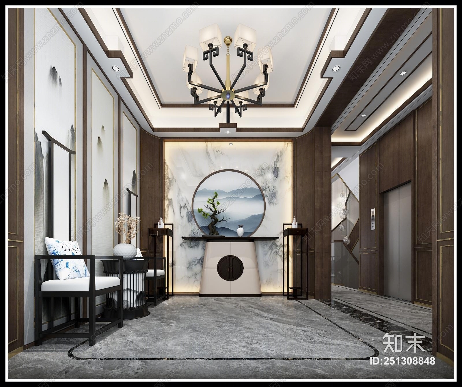 原创新中式别墅 玄关 装饰品3d模型下载【id:251308848】