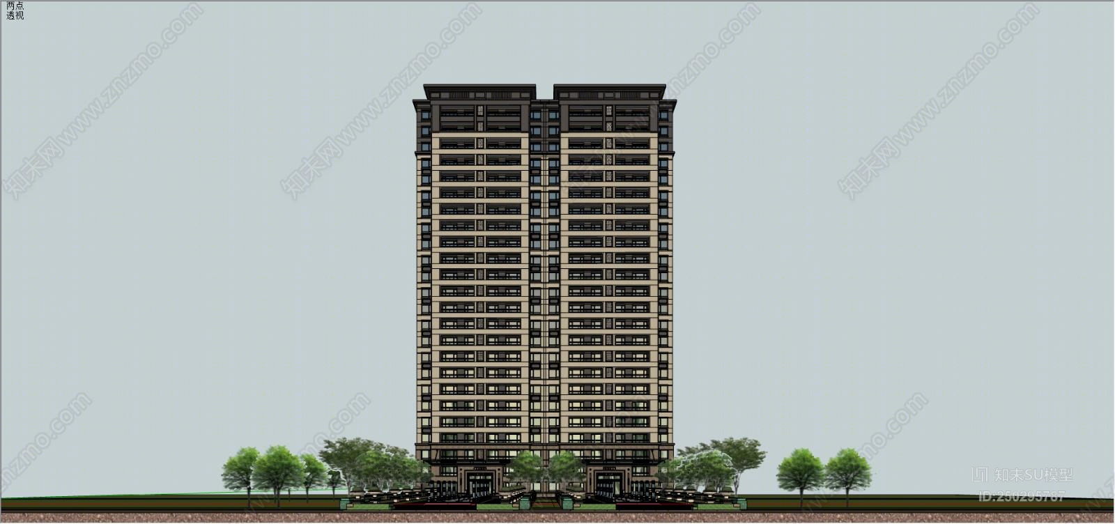 新中式风格高层住宅su模型下载【id:250295787】