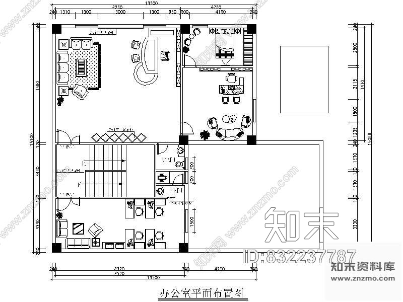某公司办公室平面图cad施工图下载【ID:832237787】