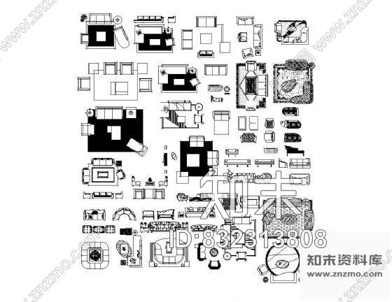 图块/节点组合沙发图块集cad施工图下载【ID:832313808】