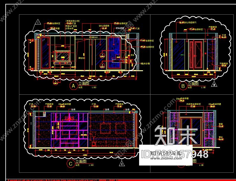 88平方的样板间施工图cad施工图下载【ID:732157948】