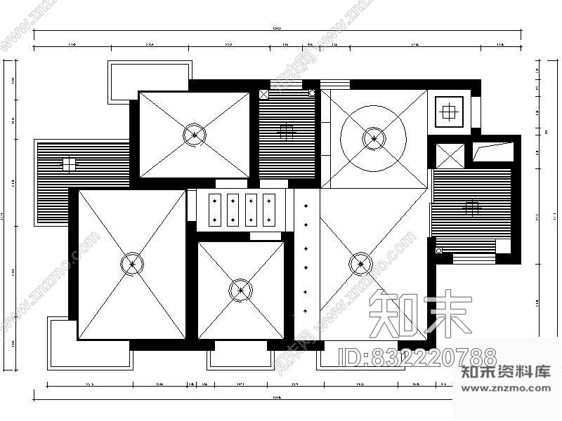 图块/节点三室二厅施工平面布置图cad施工图下载【ID:832220788】