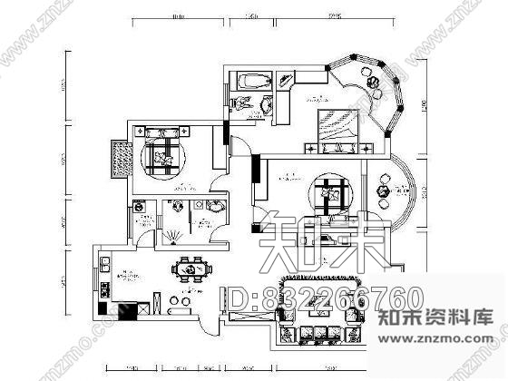 图块/节点三个家装户型平面设计图cad施工图下载【ID:832266760】