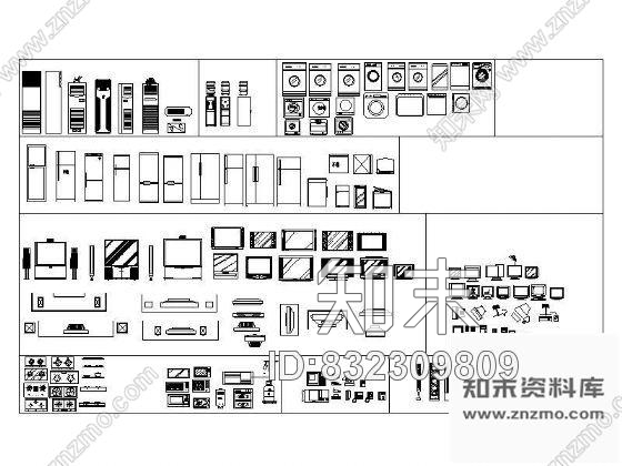 图块/节点常用家电图块集cad施工图下载【ID:832309809】