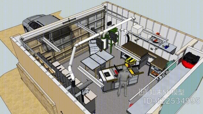车库木工车间su模型下载