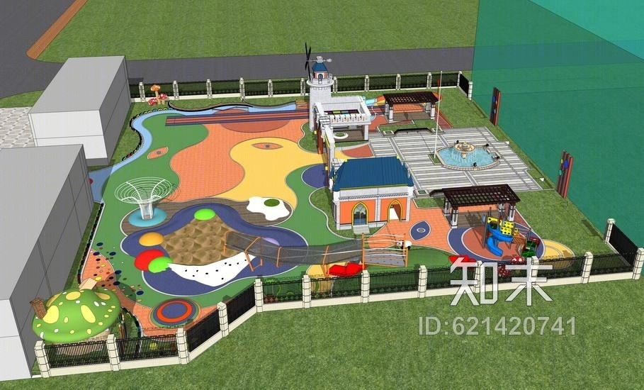 幼儿园场地景观设计su模型su模型下载【id:621420741】