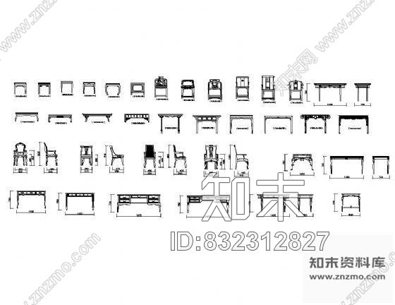 图块/节点中式特色桌椅图块集cad施工图下载【ID:832312827】