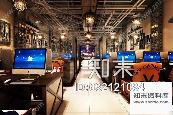 施工图原创贵阳工业LOFT风格时尚网咖室内施工图含高清效果图力荐cad施工图下载【ID:632121084】