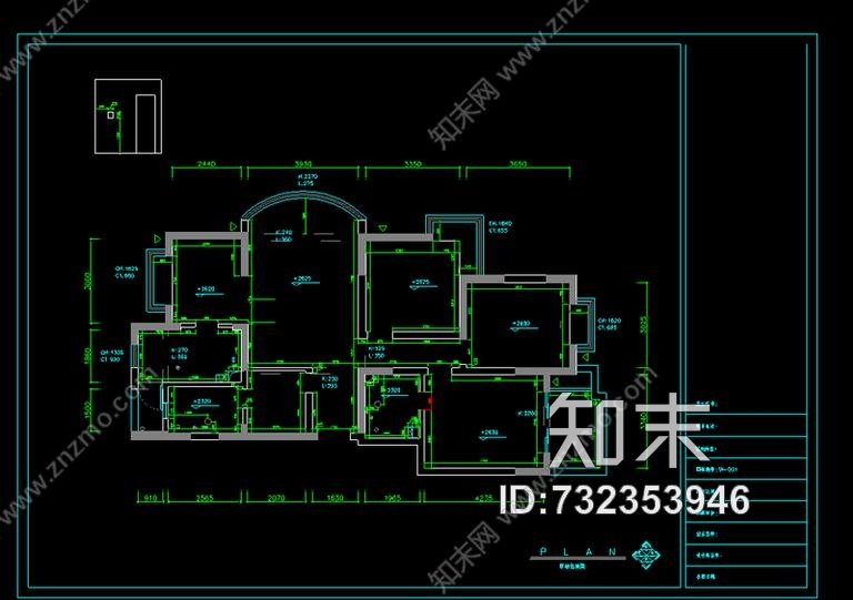 超现代风格三室二厅装修图cad施工图下载【ID:732353946】