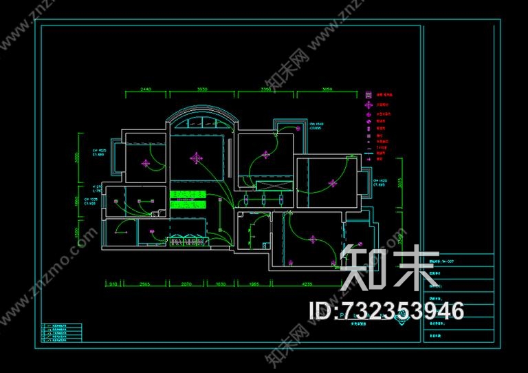 超现代风格三室二厅装修图cad施工图下载【ID:732353946】