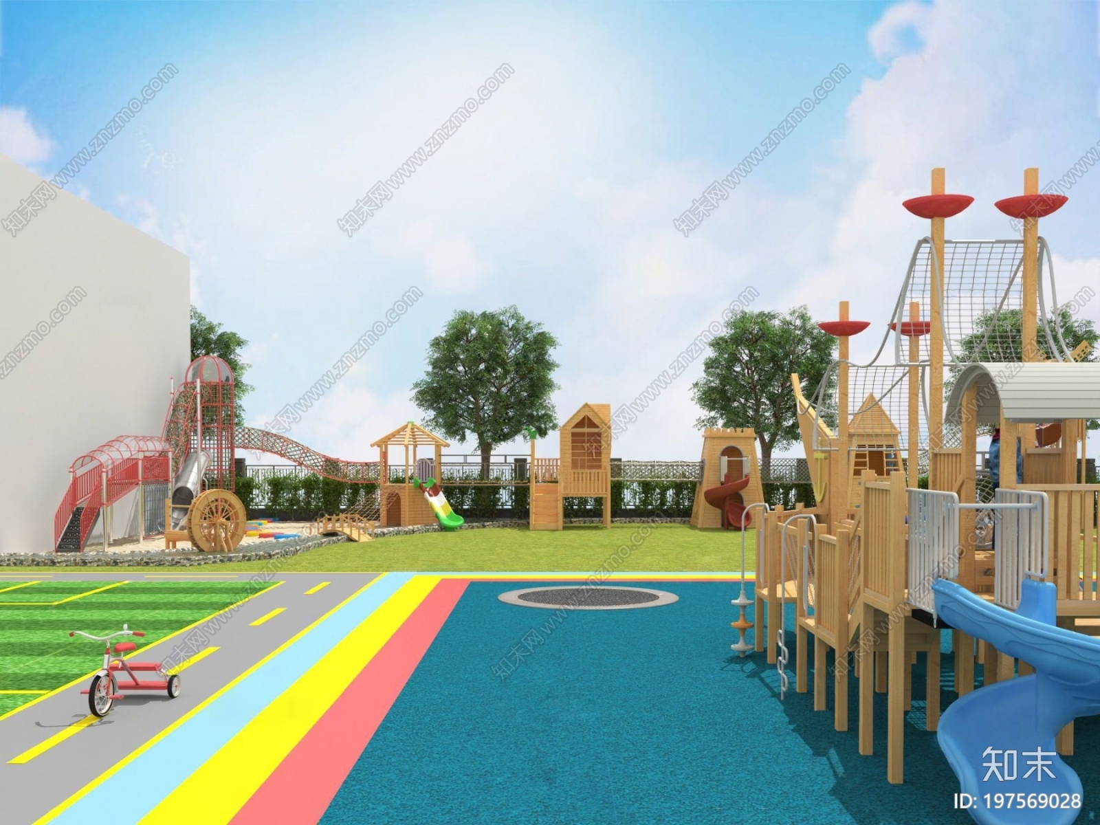 现代幼儿园户外游乐区3d模型下载