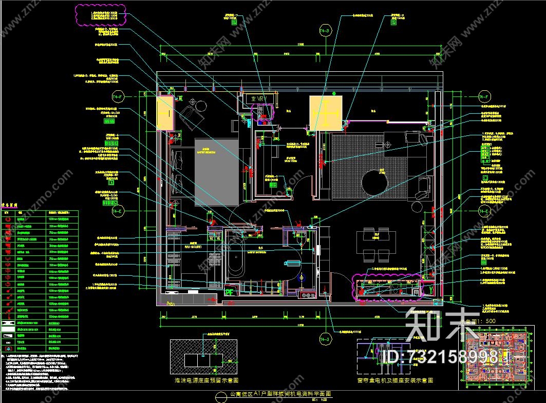 SCDA&amp;如恩华润公寓样板间A户型效果图&amp;施工图&amp;物料表224Mcad施工图下载【ID:732158998】