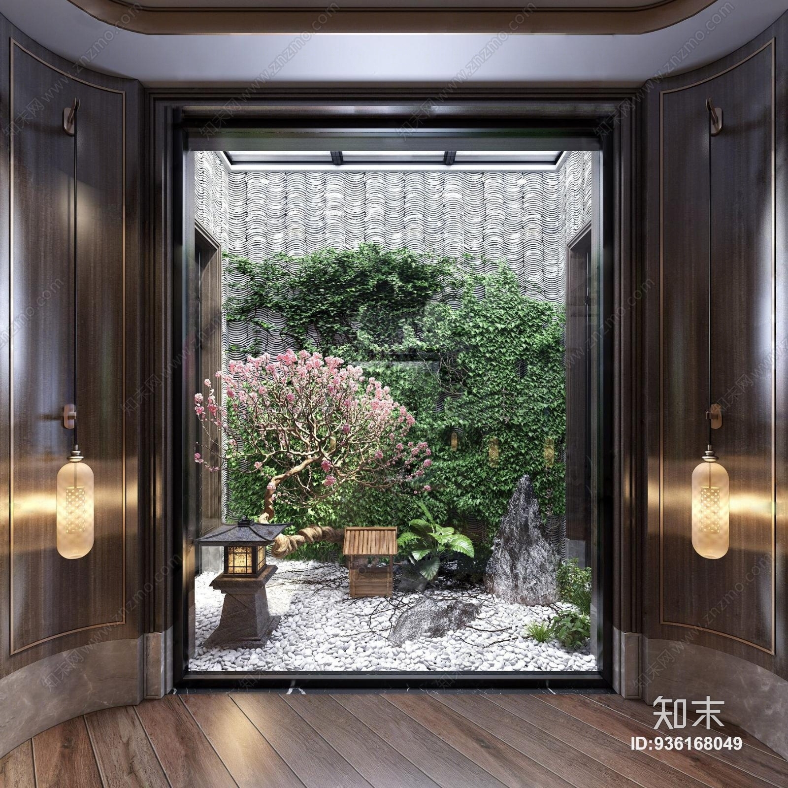 新中式天井花园景观3d模型下载【id:936168049】