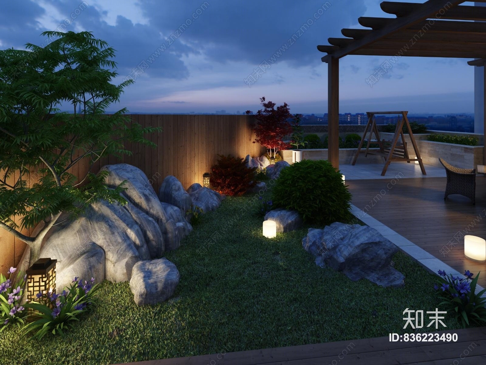 新中式精致屋顶小花园3d模型下载