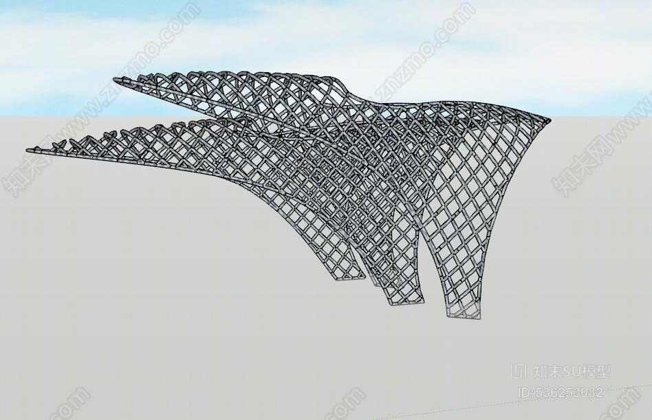 现代景观装置异形镂空网状结构亭su模型下载【id:536253082】