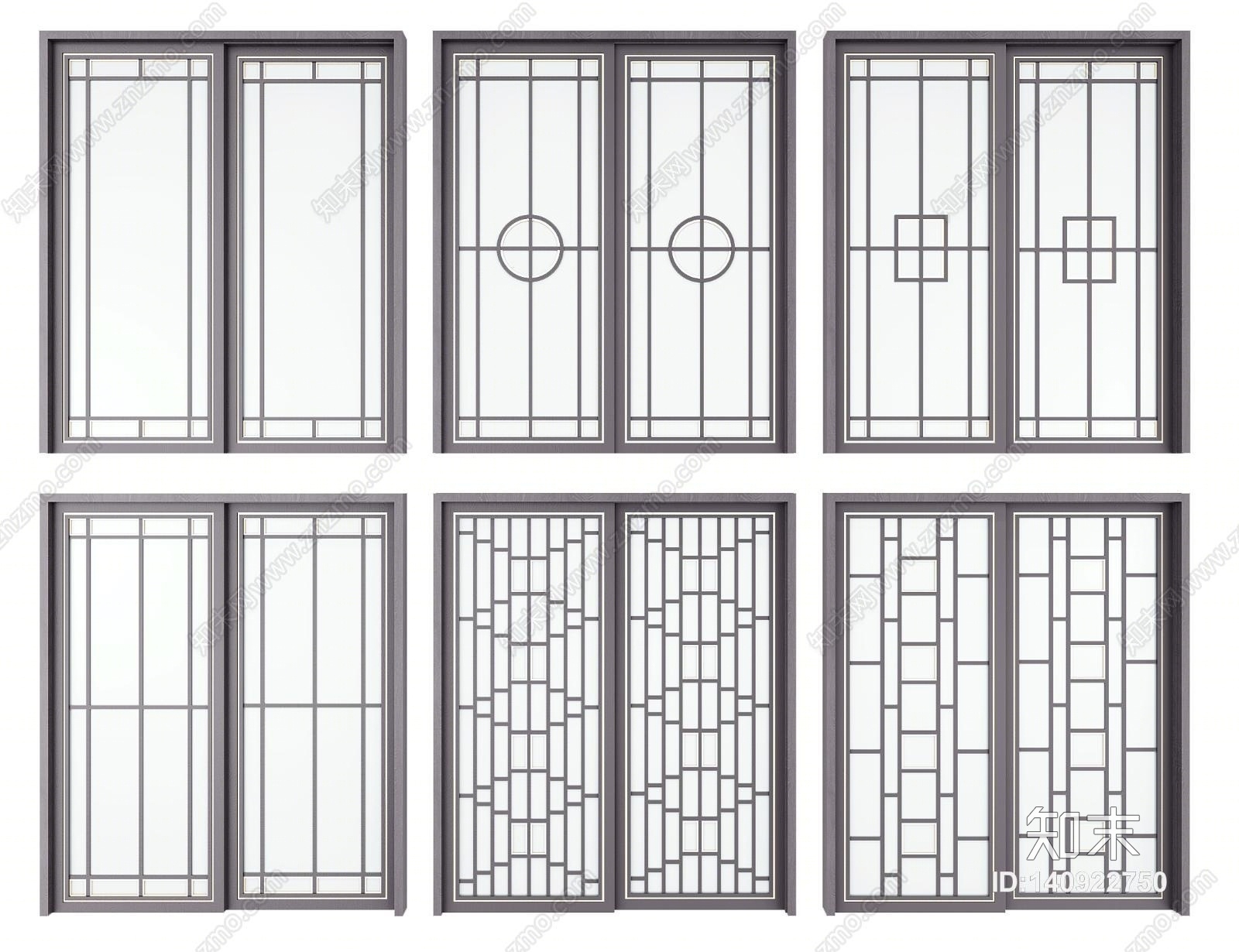 新中式推拉门组合3d模型下载【id:140922750】