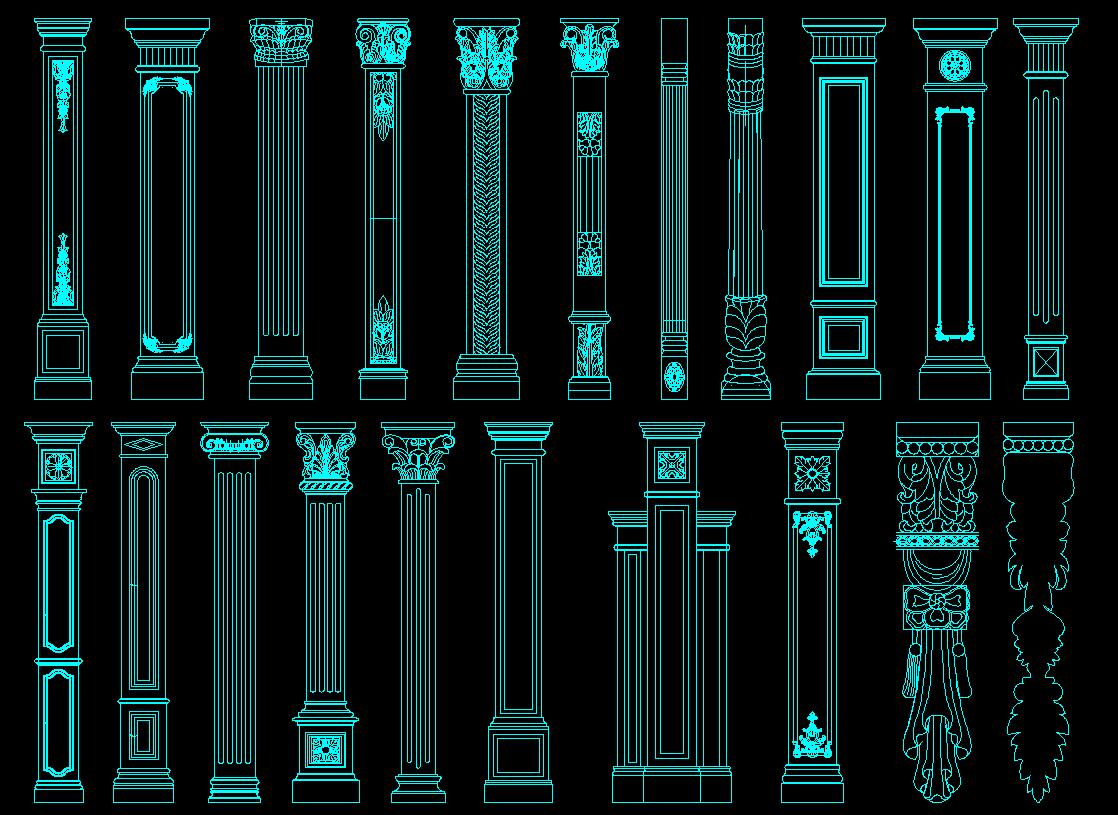 欧式罗马柱cad图库施工图下载【id:150522819】