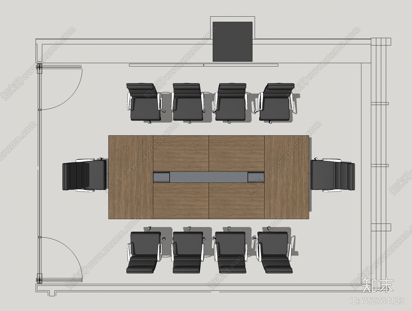 原创现代风格会议桌 油漆 实木 领导会议室 会议桌椅su模型下载【id