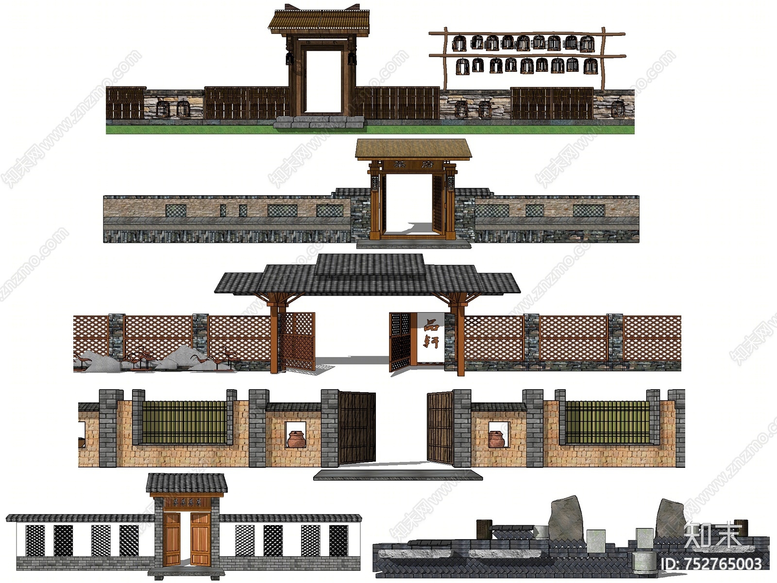 中式乡村农家乐民宿围墙su模型下载【id:752765003】