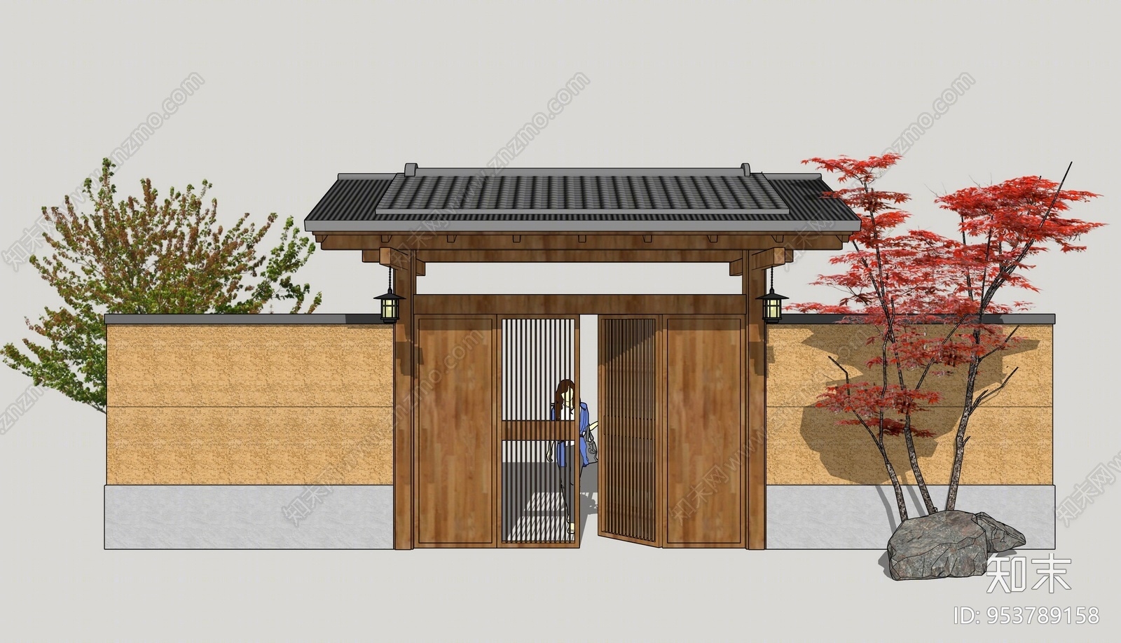 日式风格大门su模型下载【id:953789158】