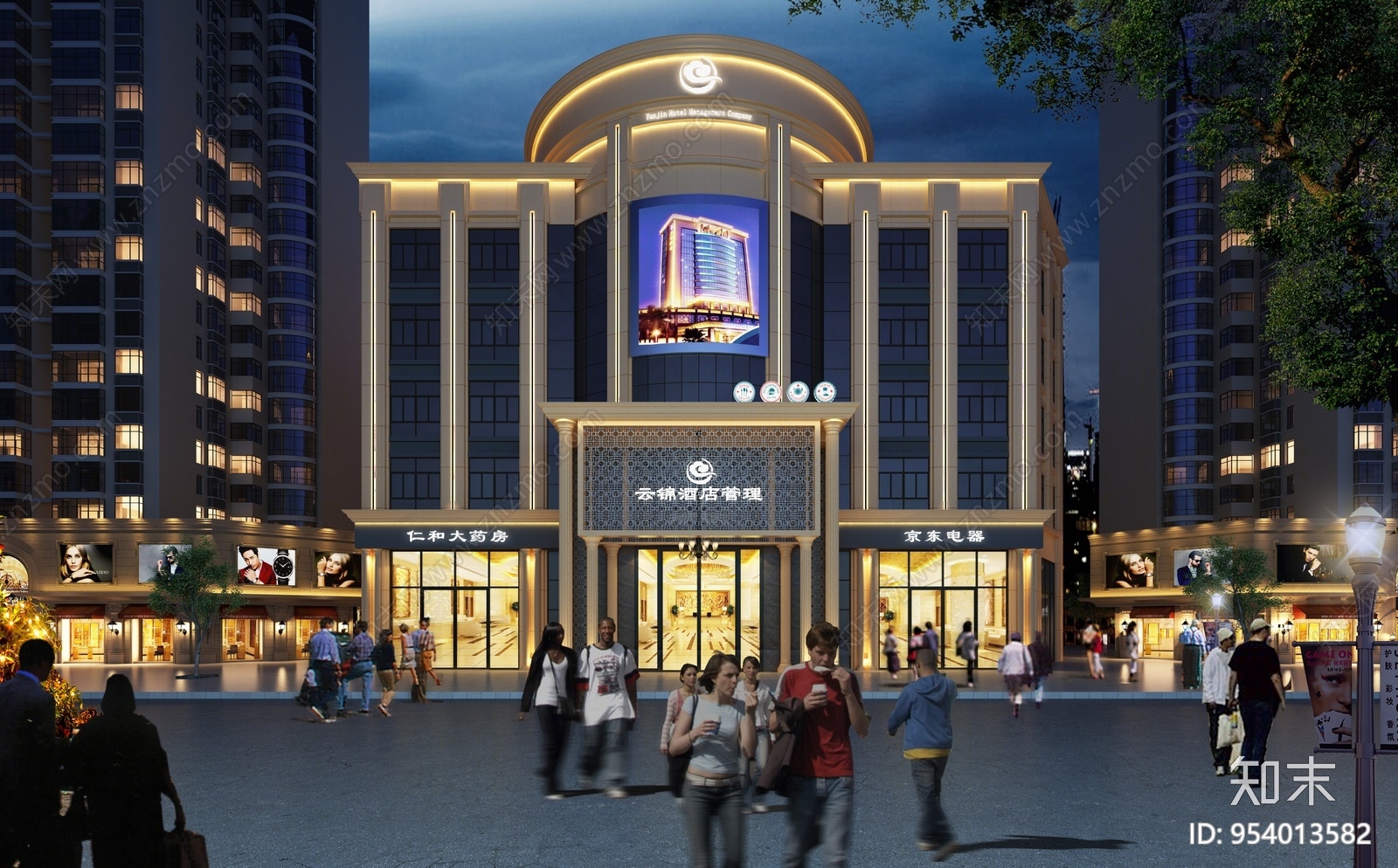 简欧酒店外观门头3d模型下载