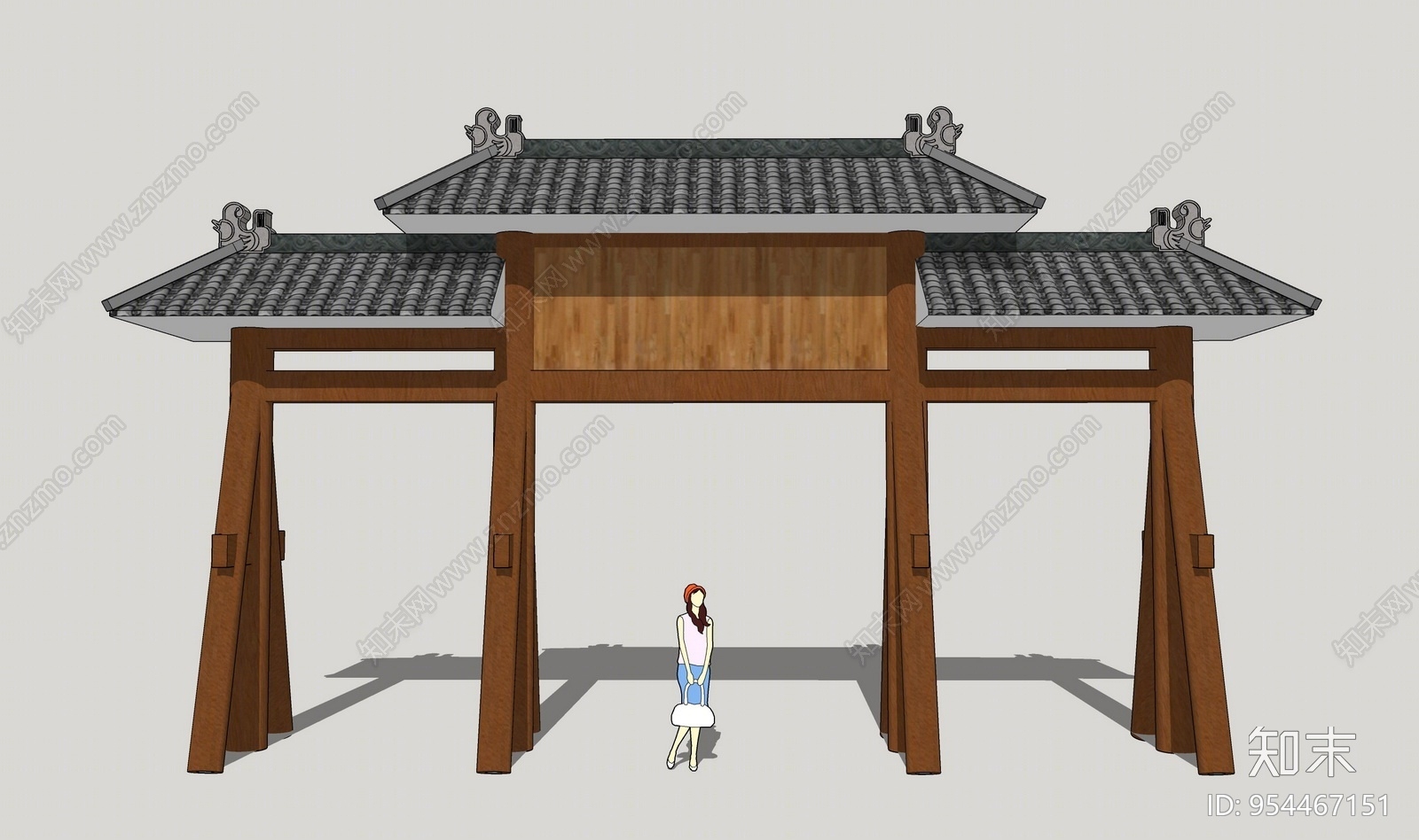 原创中式风格大门 民俗木牌坊 牌坊大门su模型下载【id:954467151】