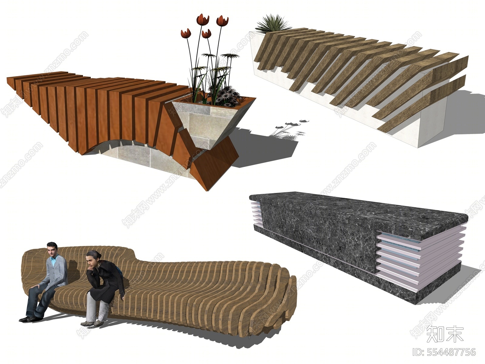 现代风格公园广场景观座椅su模型下载【id:554487756】