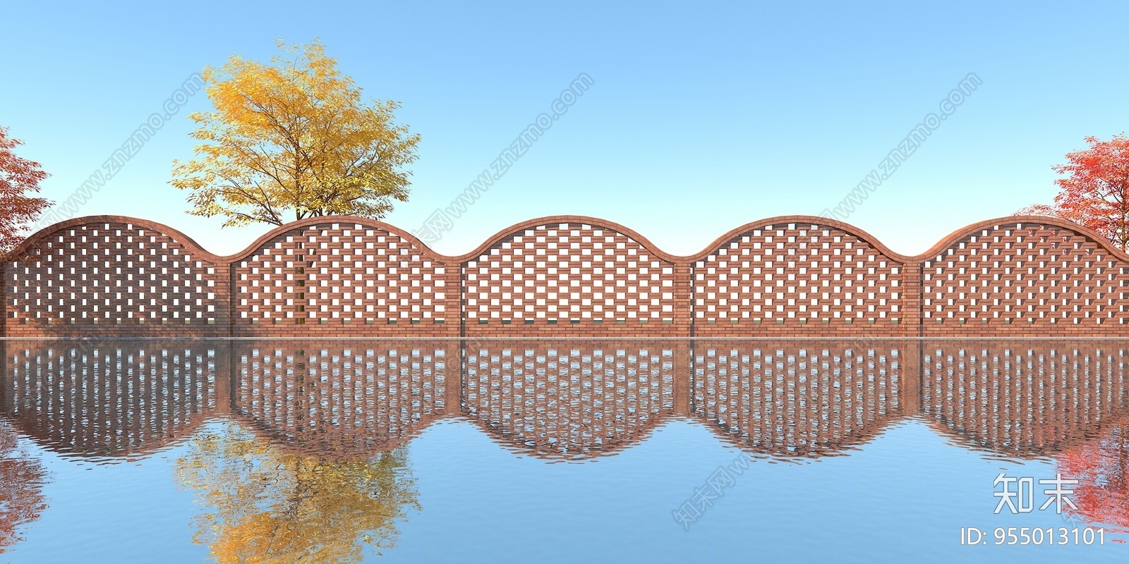 现代围墙砖砌3d模型下载