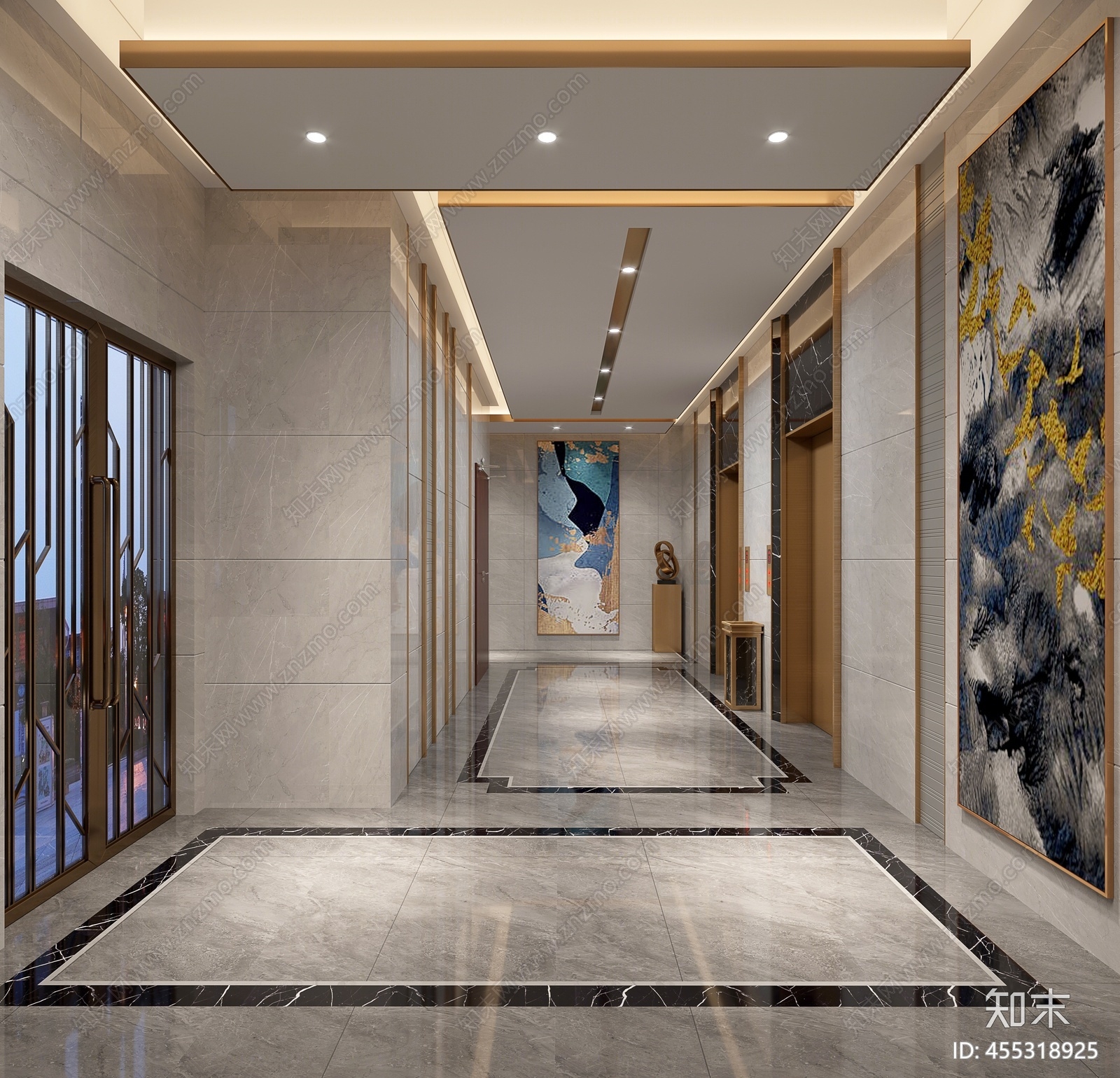 现代轻奢电梯厅3d模型下载【id:455318925】