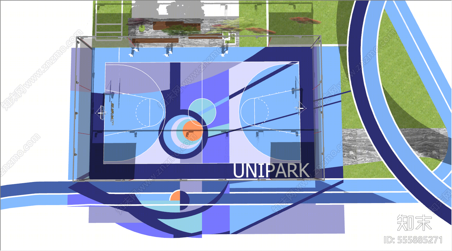 现代风格篮球场su模型下载