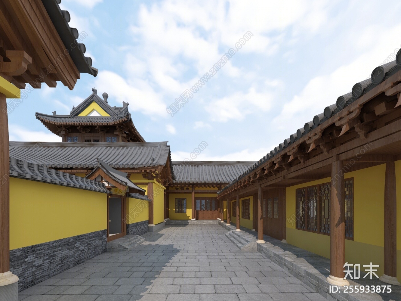 新中式古建筑寺庙3d模型下载