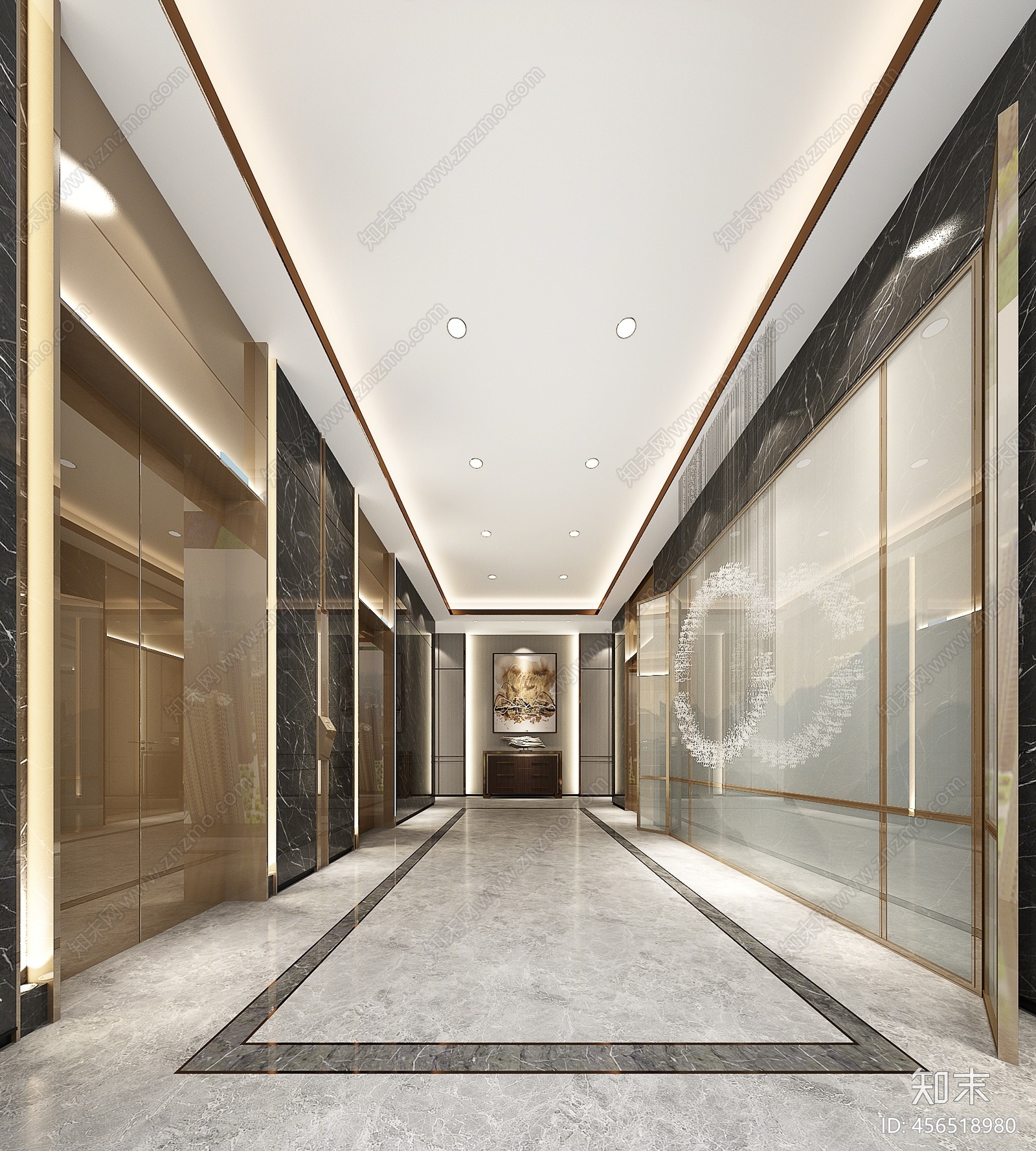 新中式酒店电梯厅3d模型下载