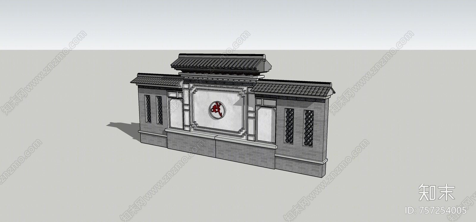 新中式风格景墙围墙su模型下载