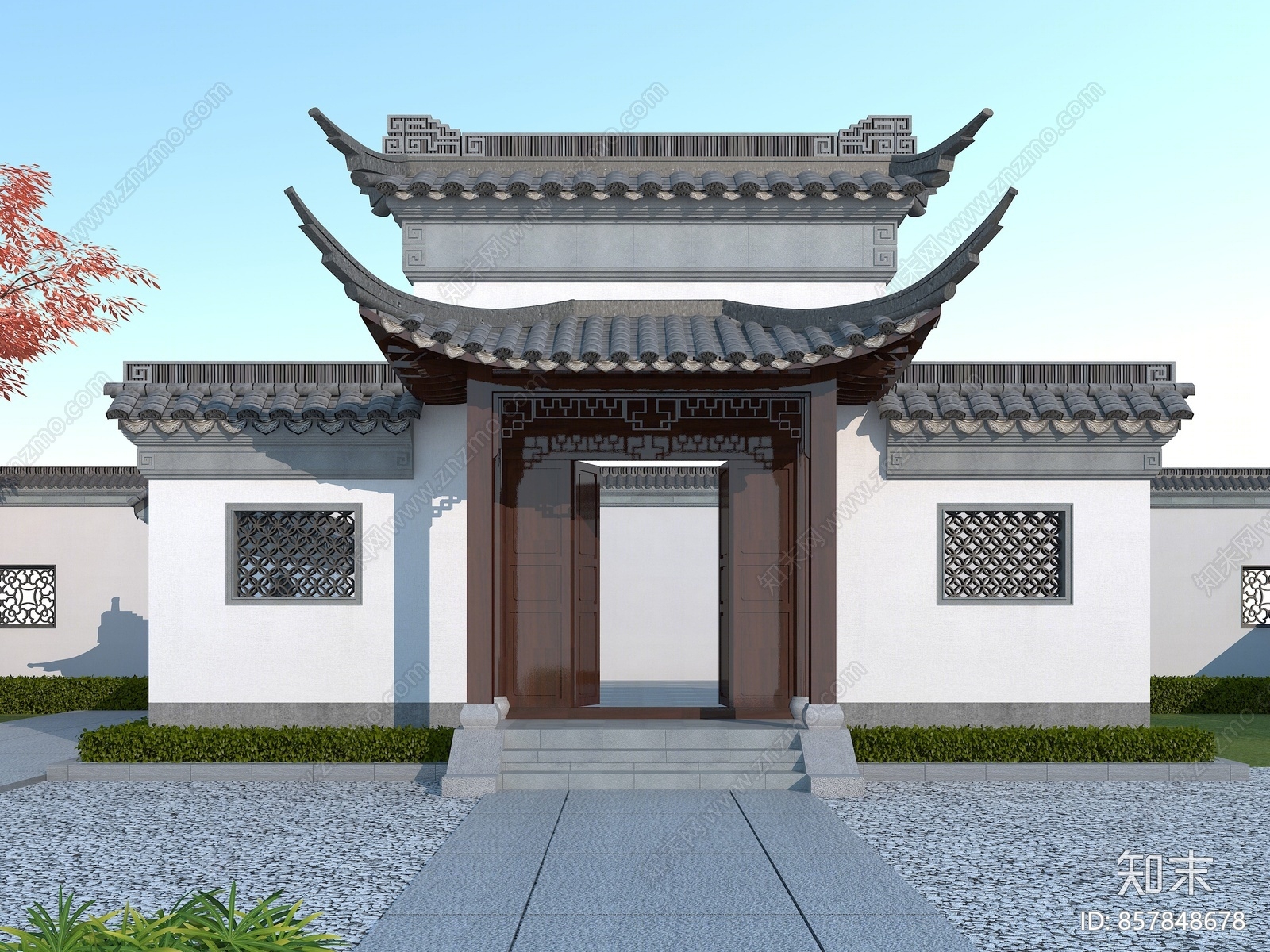 户外 景观小品 入口大门 中式庭院门3d模型下载【id:857848678】  vr