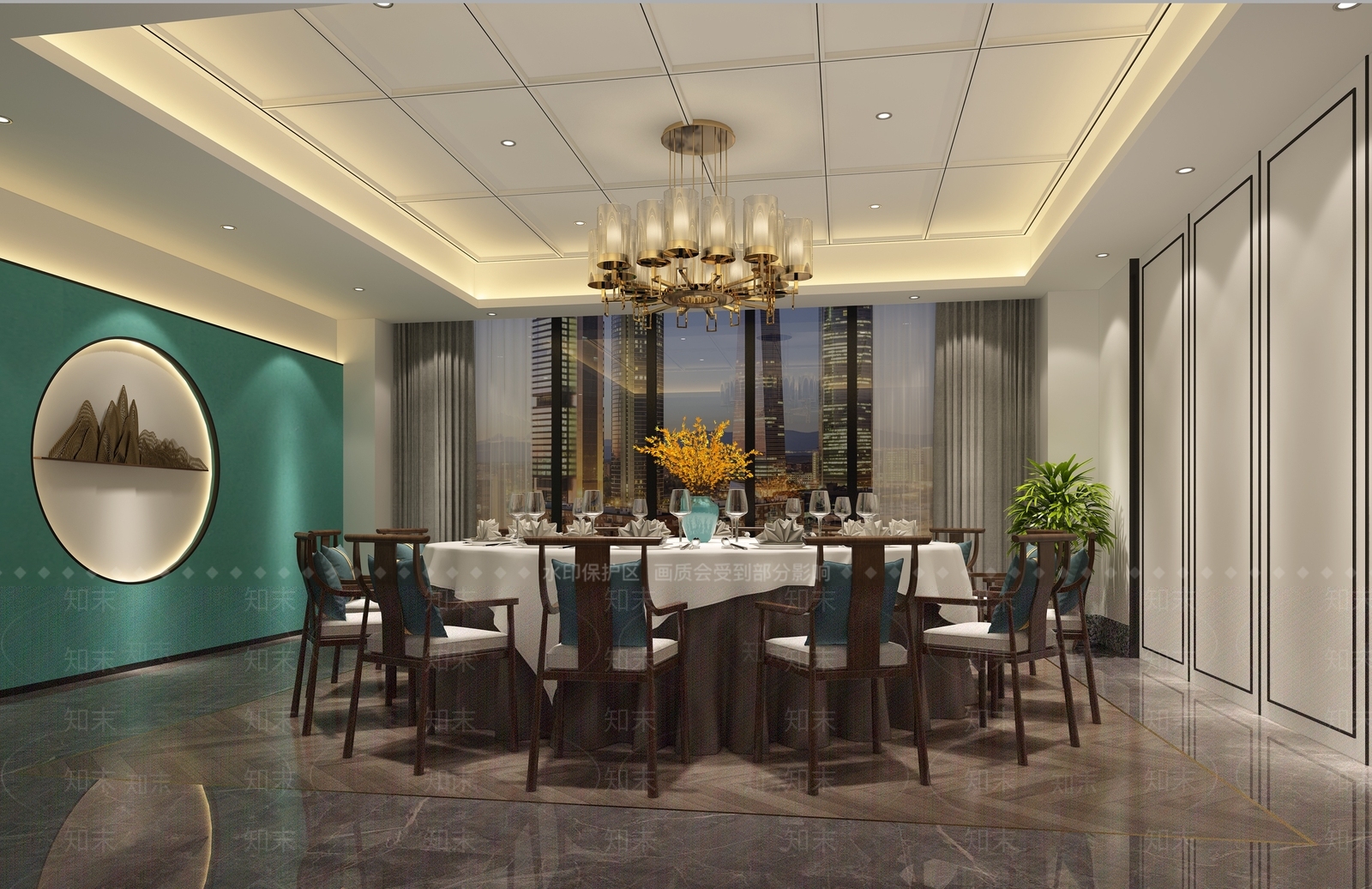 新中式工装包厢3d模型下载【id:358587434】