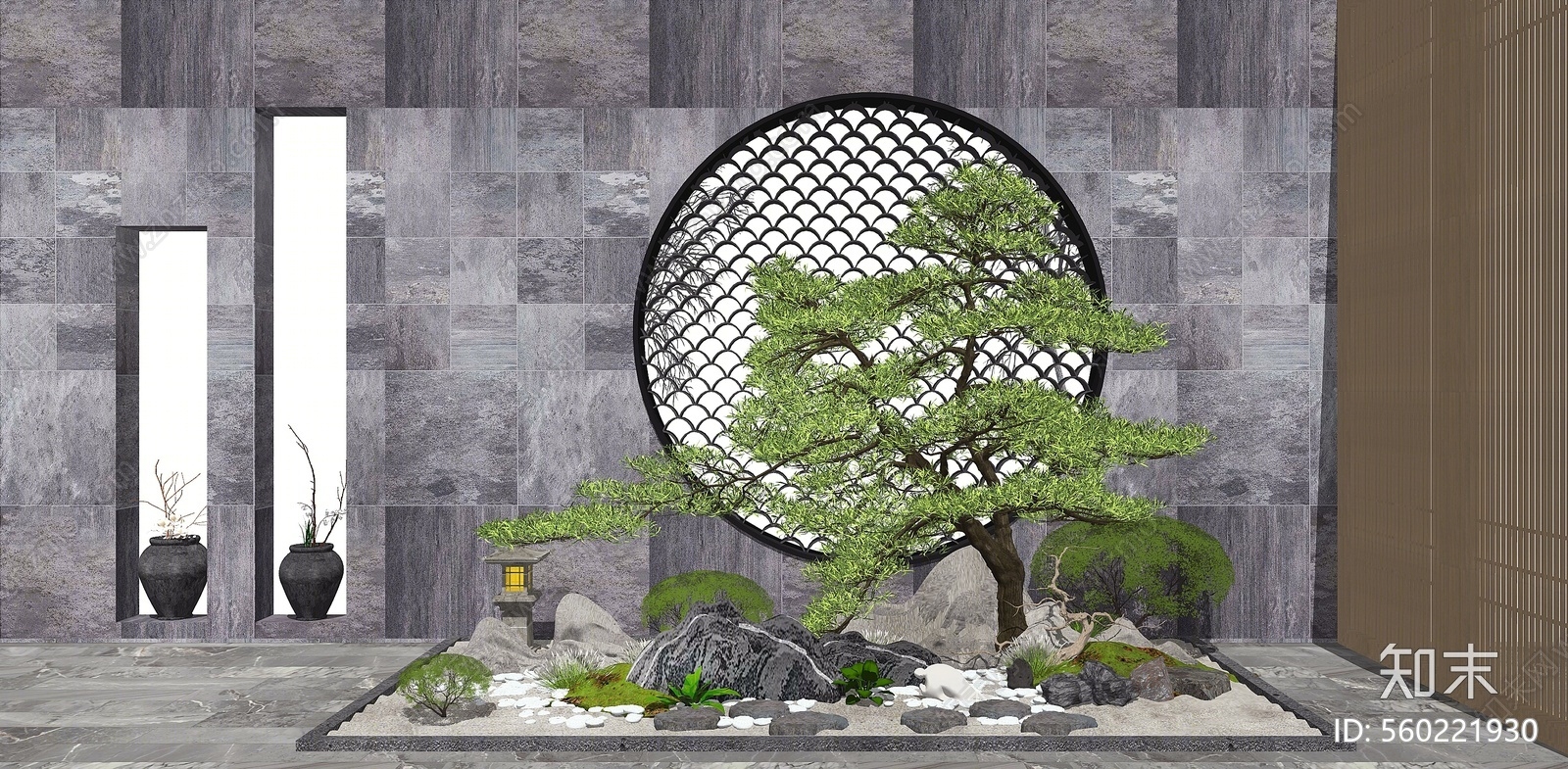 新中式风格庭院景观su模型下载