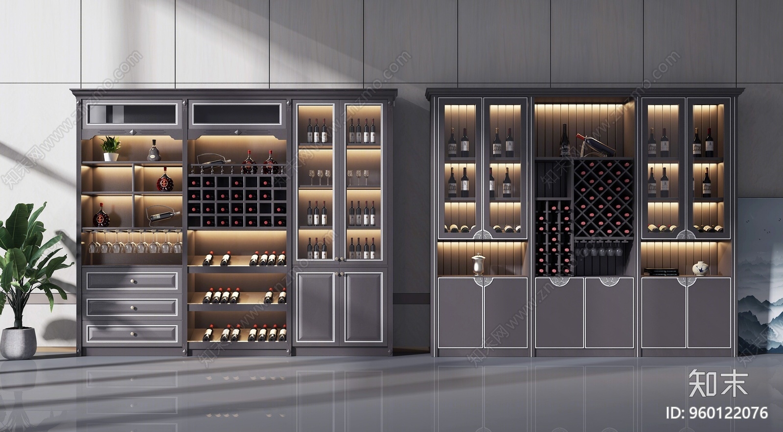 新中式风格酒柜3d模型下载