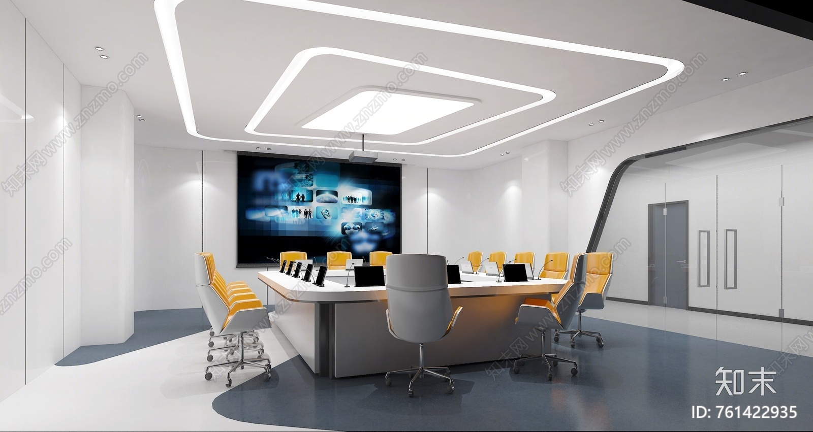现代科技会议室3d模型下载【id:761422935】