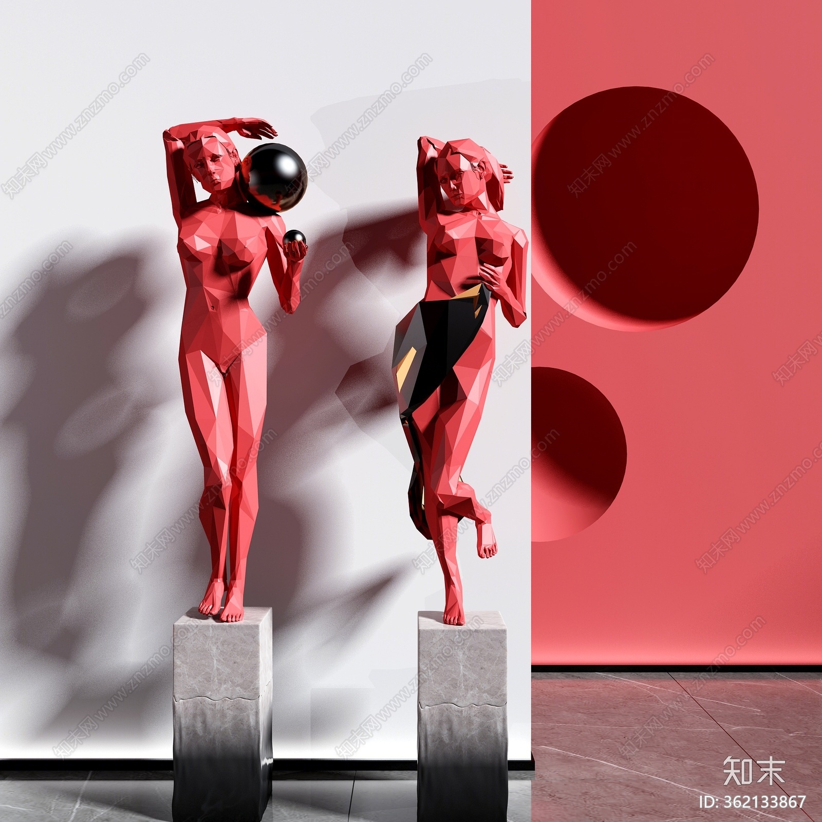现代美女人物几何雕塑3d模型下载