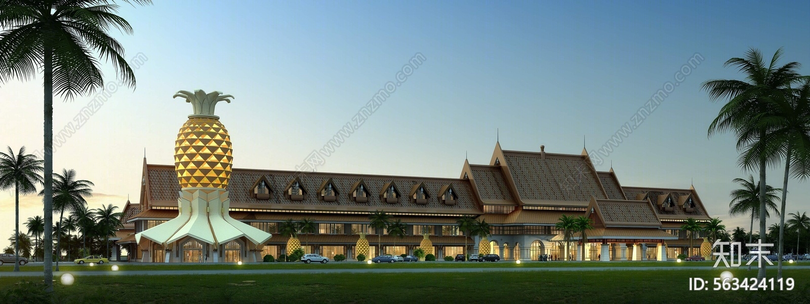 东南亚酒店会所建筑3d模型下载