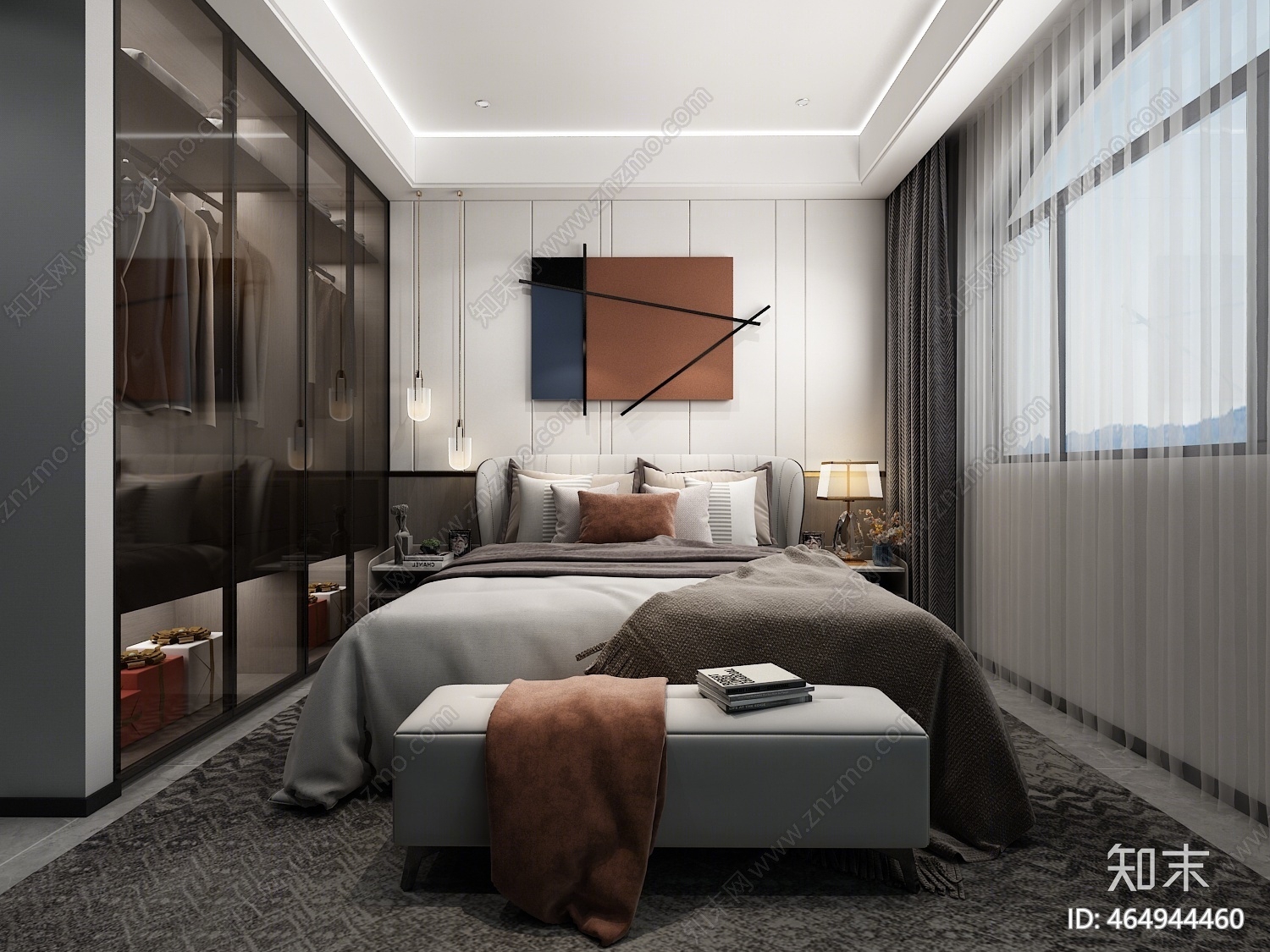 现代极简次卧3d模型下载