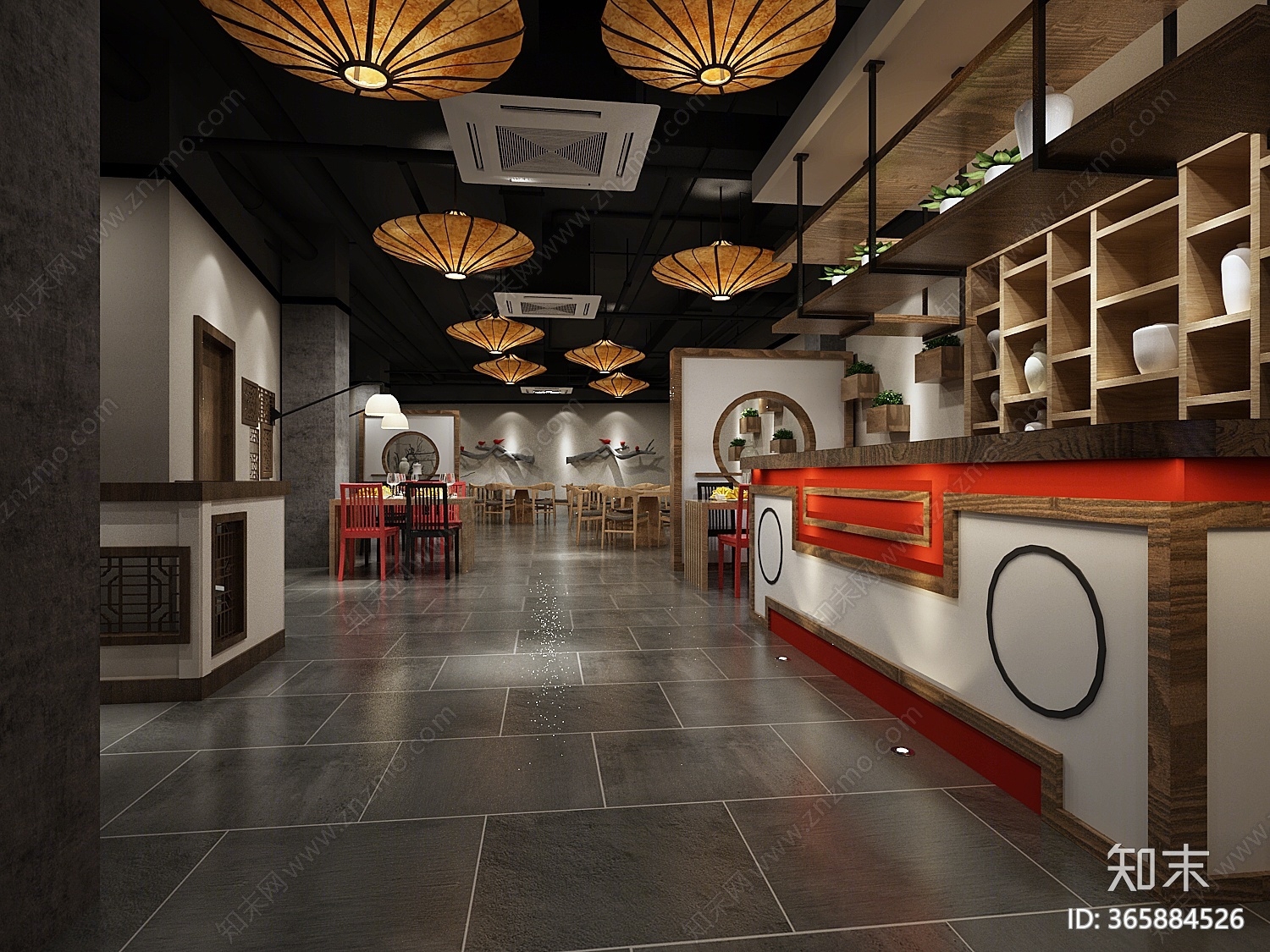 新中式自助餐厅3d模型下载【id:365884526】