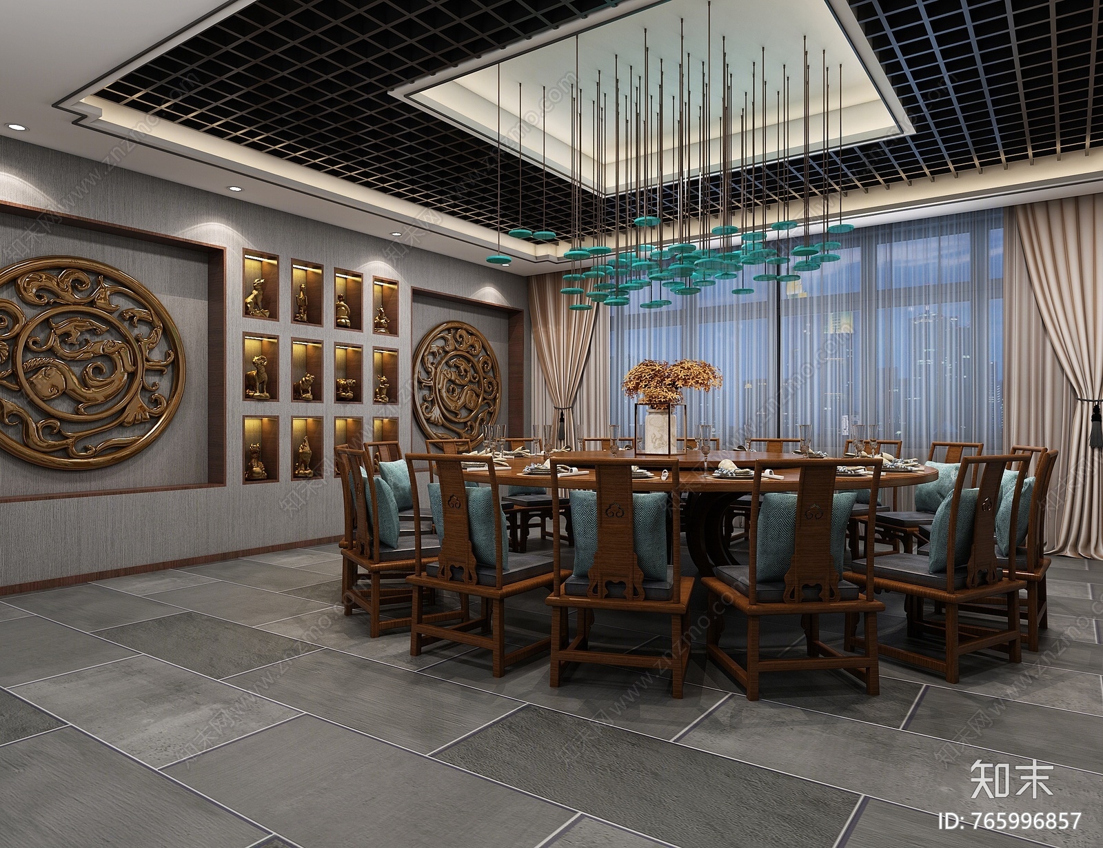 新中式包间3d模型下载【id:765996857】